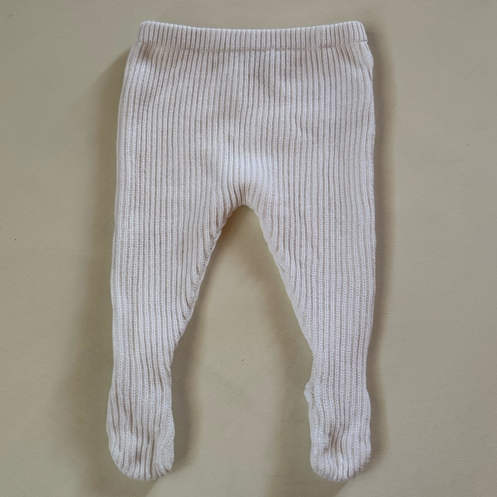 Cyrillus Baby Footed Knit Pants – White Ribbed – Size 6M